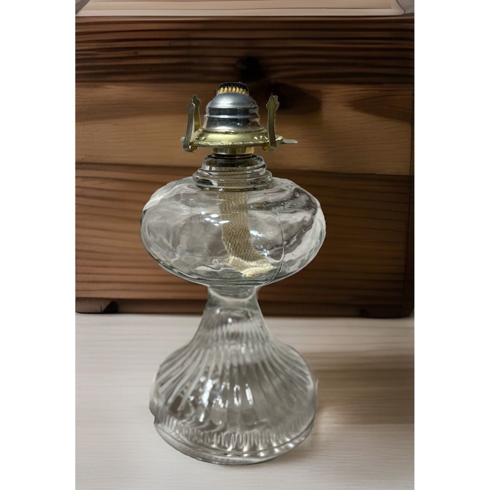 Eagle Oil Lamp Clear Glass Pedestal Lantern Hobnail Hurricane Wick 11" x 6" Vtg